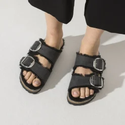 New Birkenstock Arizona Big Buckle En Fourrure D'Agneau Black