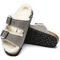 Fashion Birkenstock Arizona En Fourrure D'Agneau Stone Coin