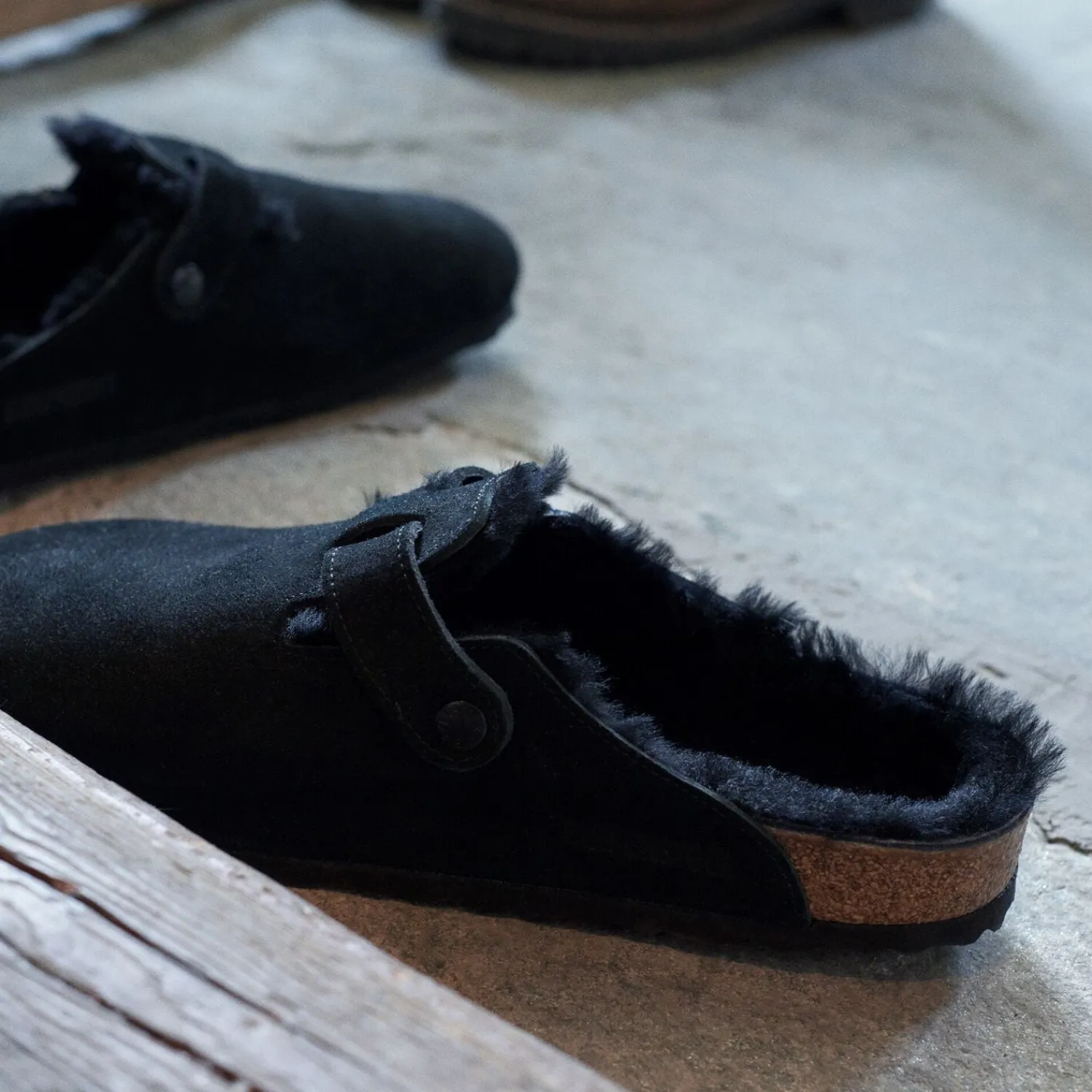 Fashion Birkenstock Boston En Fourrure D'Agneau Black