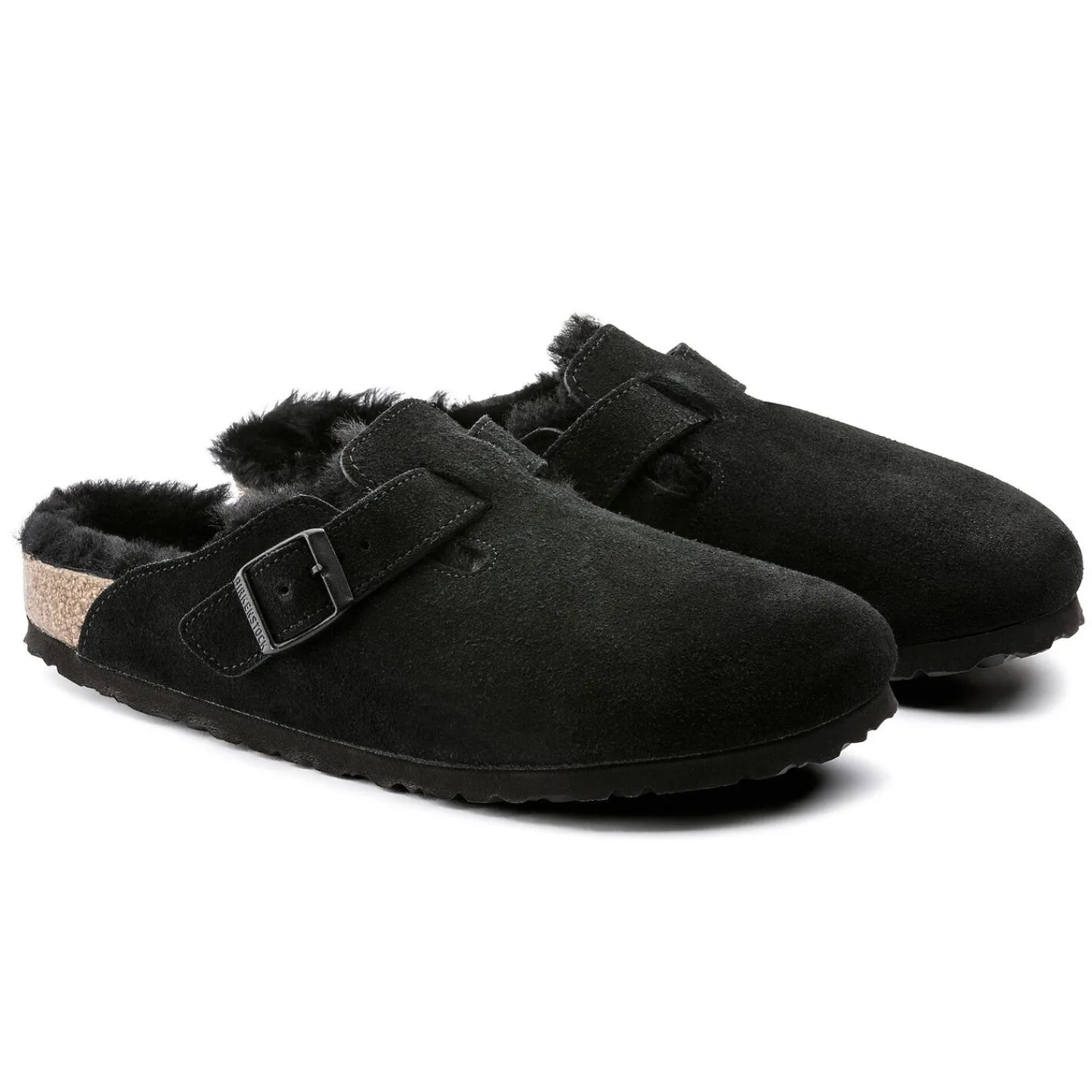 Fashion Birkenstock Boston En Fourrure D'Agneau Black