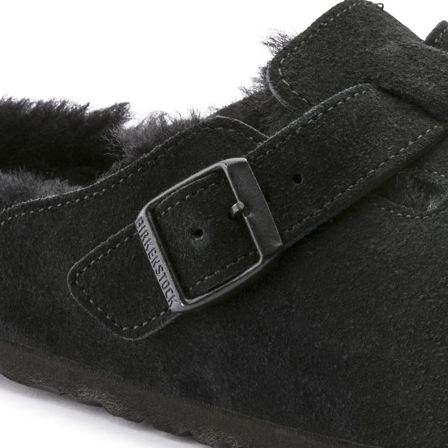 Fashion Birkenstock Boston En Fourrure D'Agneau Black