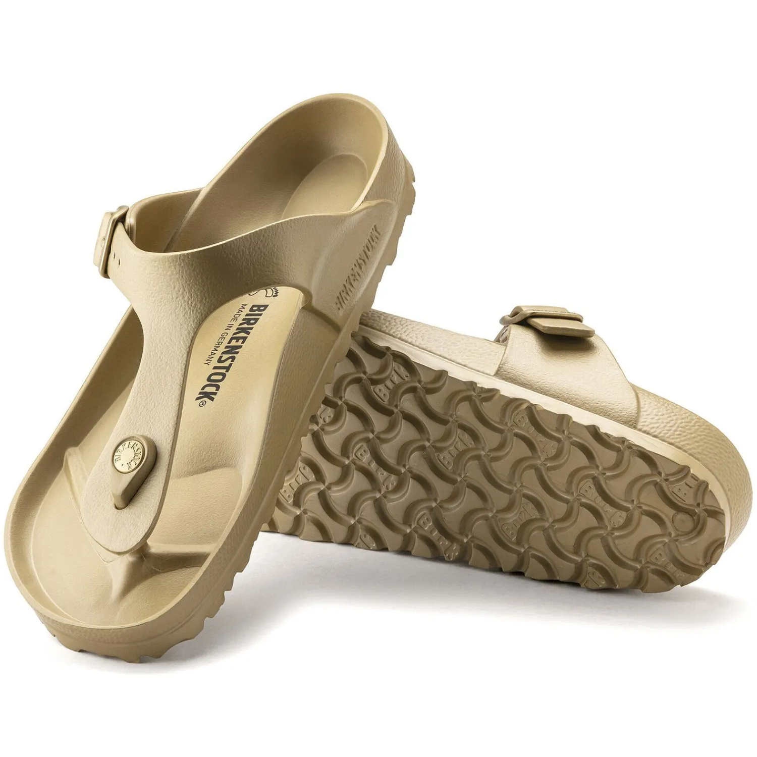 Shop Birkenstock Gizeh Essentials Glamour Gold