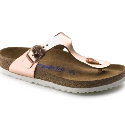Shop Birkenstock Gizeh Lit De Pied Souple Metallic Copper