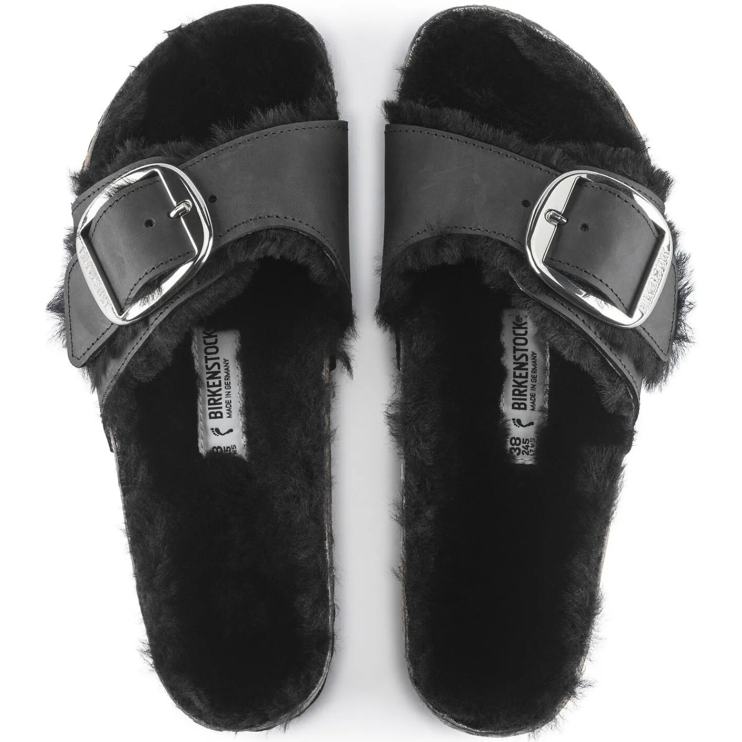 Cheap Birkenstock Madrid Big Buckle En Fourrure D'Agneau Black