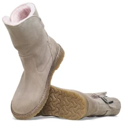 Shop Birkenstock Uppsala En Fourrure D'Agneau Gray Taupe